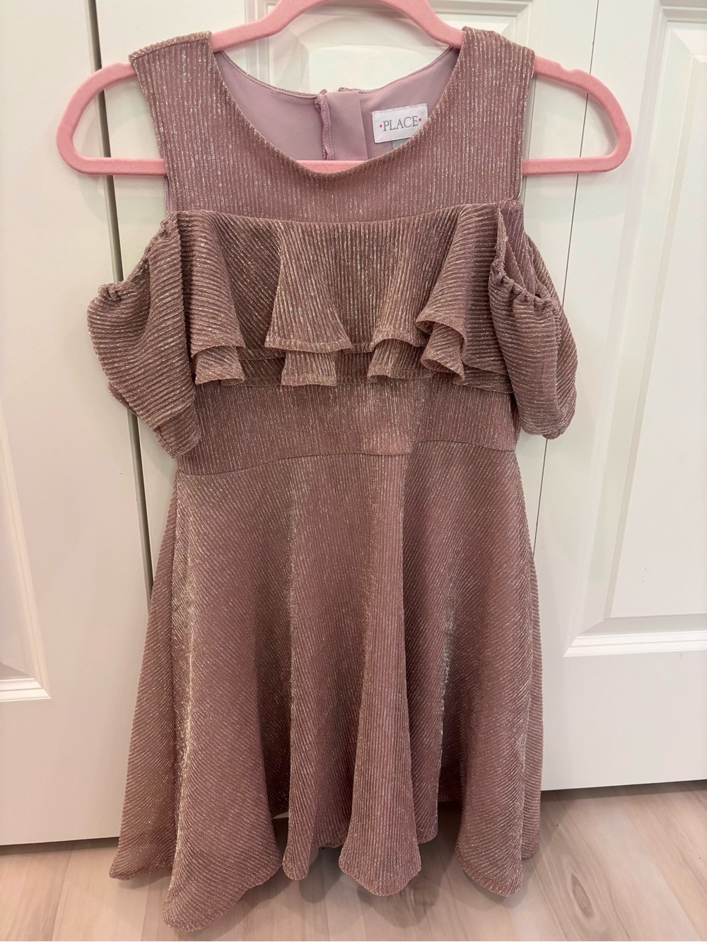 The Children's Place Sparkle Mauve Cold-Shoulder Ruffle Dress